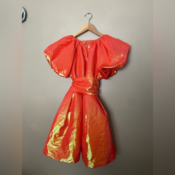 CHRISTOPHER JOHN ROGERS orange shiny puffy sleeve dress for Target sz xxs EUC - Picture 10 of 14